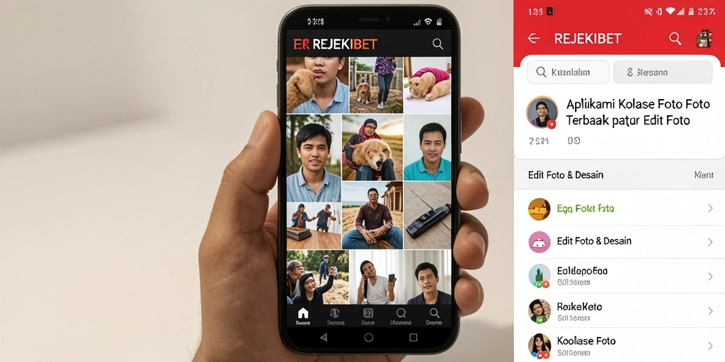 Tampilan antarmuka REJEKIBET untuk pembuatan kolase foto.